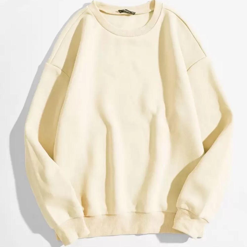 NEW| SHEIN Women’s Cream Color Cozy Drop Shoulder Long Sleeve Sweatshirt - Picture 1 of 4